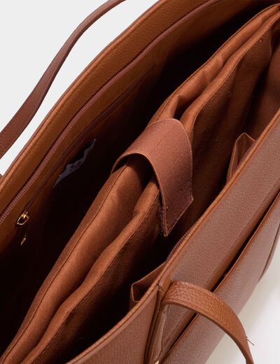 Sac shopper avec poche int&eacute;rieure camel femme