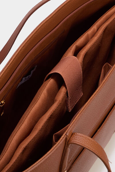 Sac shopper avec poche int&eacute;rieure camel femme