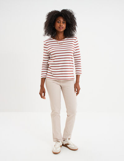 Pantalon slim en coton elasthanne beige femme