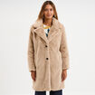 Manteau long fausse fourrure beige femme