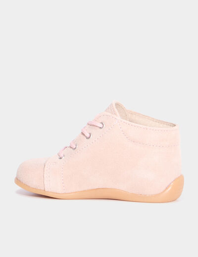 Bottillons effet suédine en cuir rose bébé fille