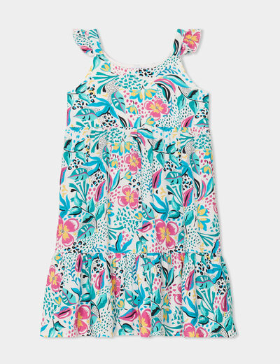 Robe courte bretelles col rond à volants blanc fille