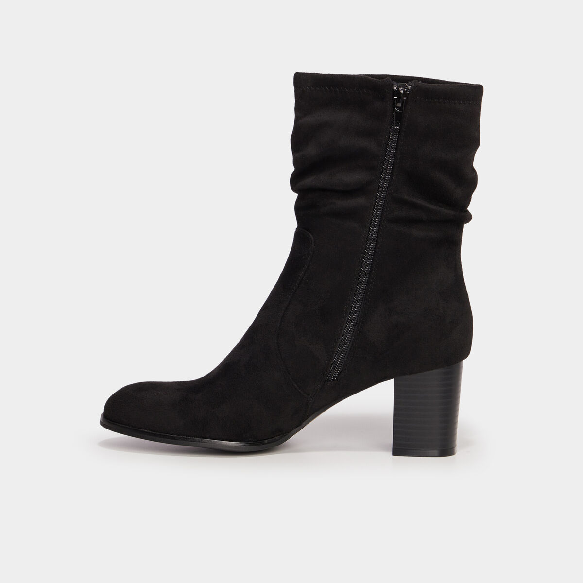 Bottines pliss&eacute;es aspect daim &agrave; talons noir femme