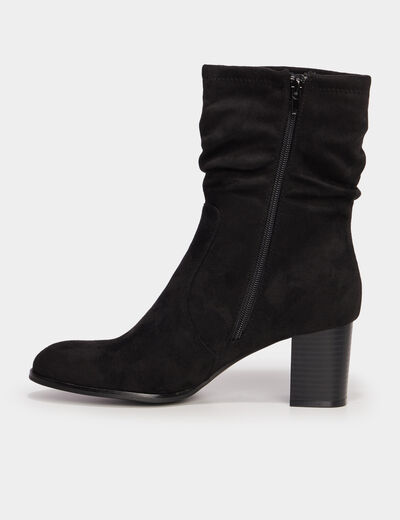 Bottines pliss&eacute;es aspect daim &agrave; talons noir femme