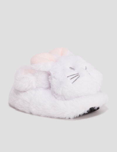 Chaussons fantaisie fourrés blanc bébé fille
