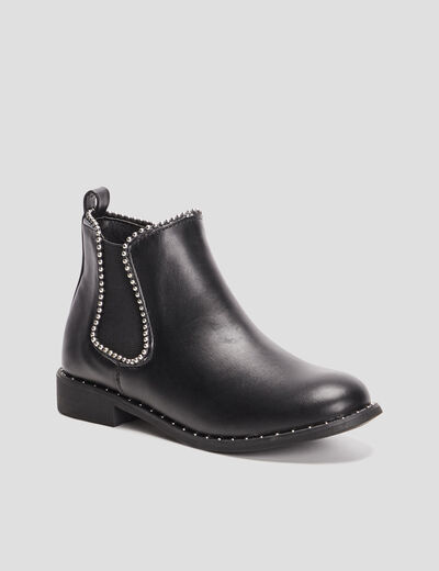 Bottines zippées plates à clous noir fille
