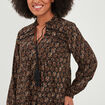 Robe évasée col lacet manches longues noir femme