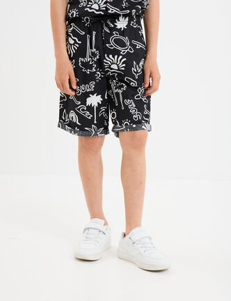 Short bermuda droit taille élastiquée noir garçon