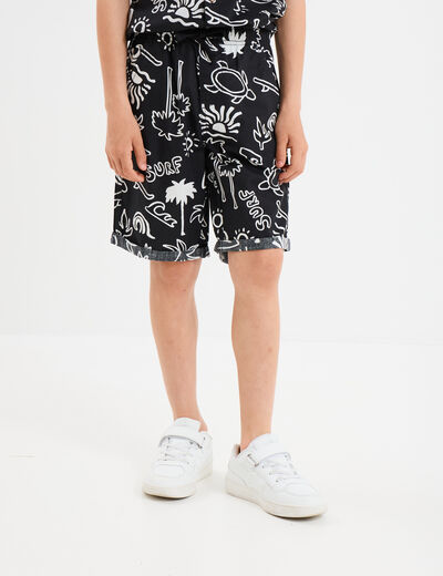 Short bermuda droit taille élastiquée noir garçon