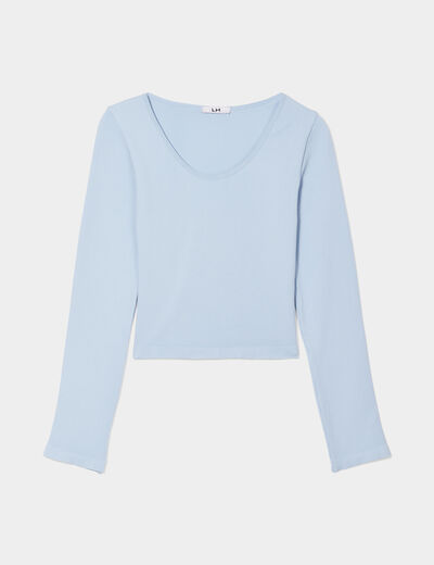 T-shirt côtelé sans couture bleu gris femme