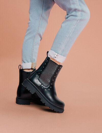 Boots chelsea avec clous noir fille