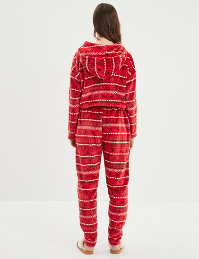 Combinaison pyjama pilou à capuche rouge femme