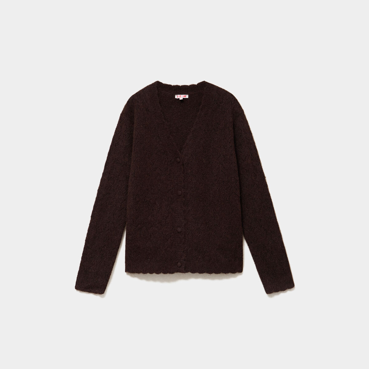 Gilet cardigan ajour&eacute; manches longues marron fonc&eacute; femme