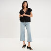 T-shirt broderie anglaise col en V noir femme