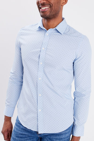 Chemise manches longues col italien bleu ciel homme