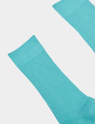 Lot 2 paires chaussettes côtelées bleu turquoise homme