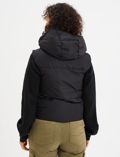 Doudoune doublée sans manches à capuche noir femme