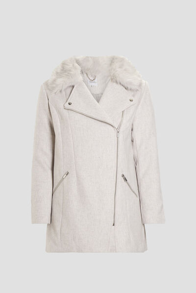 Manteau droit mi-long gris femme grande taille