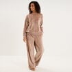 Pantalon effet polaire d&eacute;tails torsades beige femme