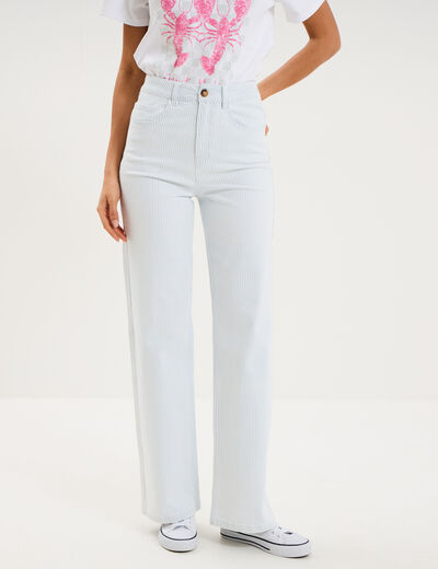 Jean droit taille haute coton blanc femme