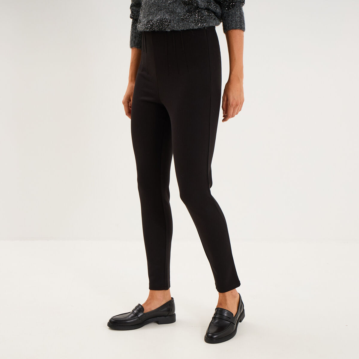 Legging taille haute stretch &agrave; pinces noir femme
