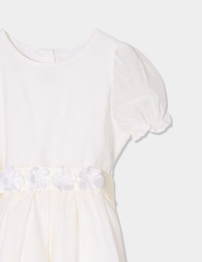 Robe manches ballon ceinture fleurs ivoire fille