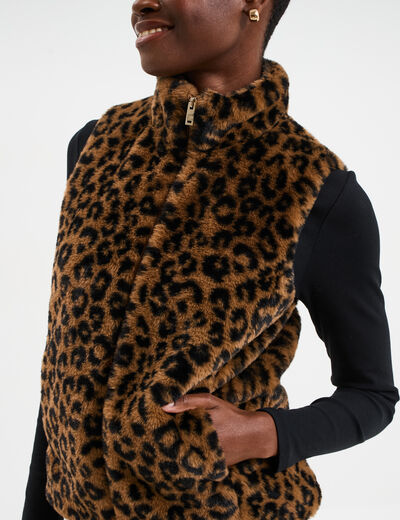 Veste fausse fourrure sans manches camel femme