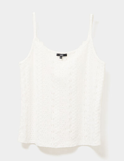 Débardeur broderie anglaise à bretelles blanc femme