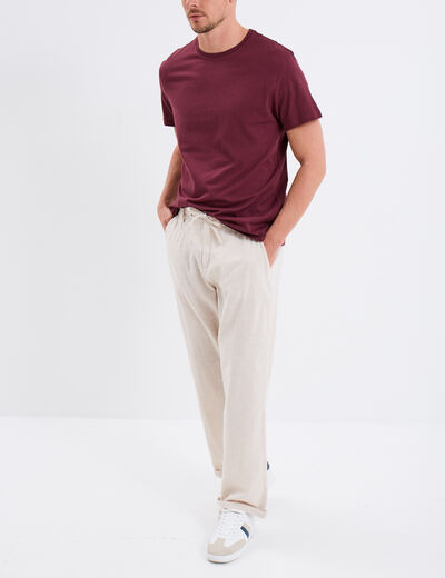 Pantalon chino mélange lin coton gris clair homme