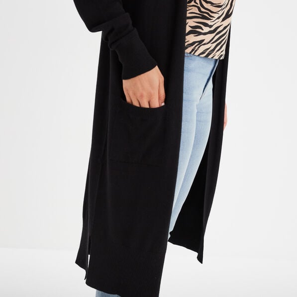 gilet long droit avec poches noir femme Gilet long droit avec poches noir femme