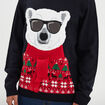 Pull No&euml;l manches longues col rond bleu fonc&eacute; homme