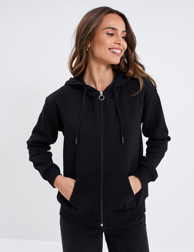 Sweat zippé à capuche noir femme