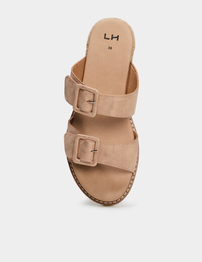 Mules compens&eacute;es &agrave; scratchs rose champagne femme