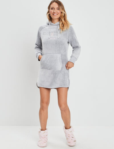 Poncho plaid droit à capuche gris clair femme