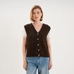 Gilet sans manches col en V marron fonc&eacute; femme