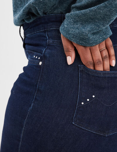 Jeans skinny 7/8ème à strass denim brut femme grande taille