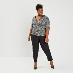 Pantalon droit taille haute noir femme grande taille
