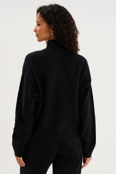 Pull droit avec col montant noir femme