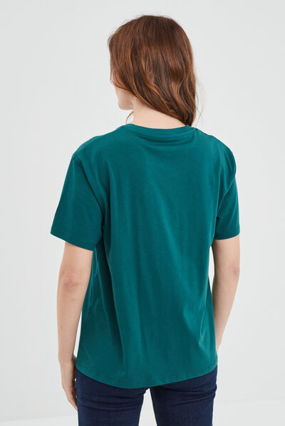 T-shirt manches courtes coton Snoopy vert femme