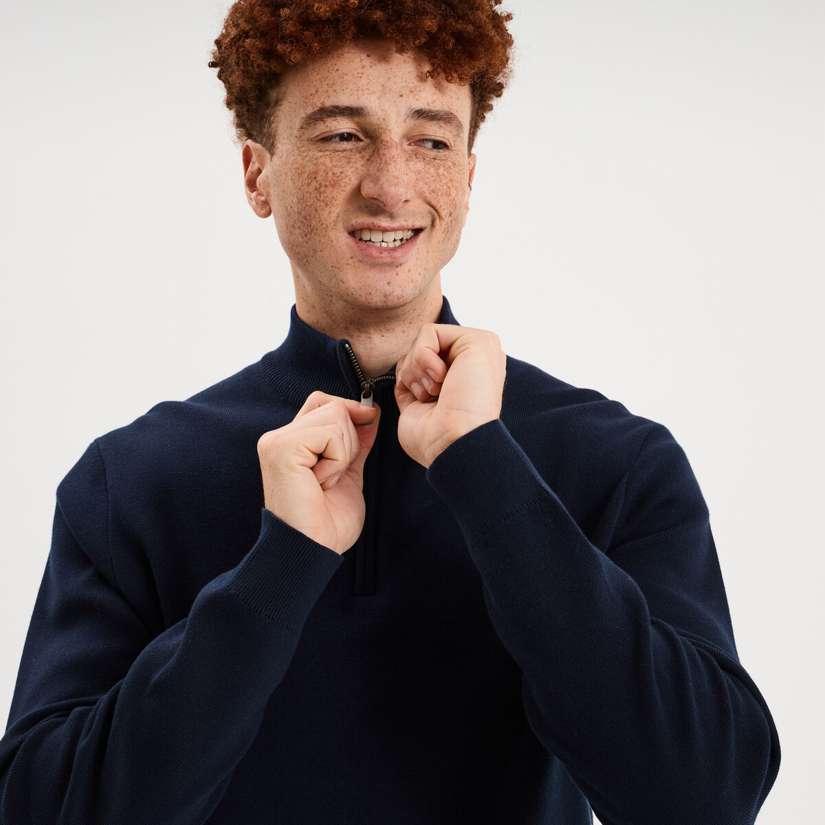 Pull camionneur manches longues bleu marine homme