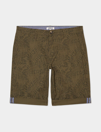 Bermuda short chino droit coton stretch vert kaki homme