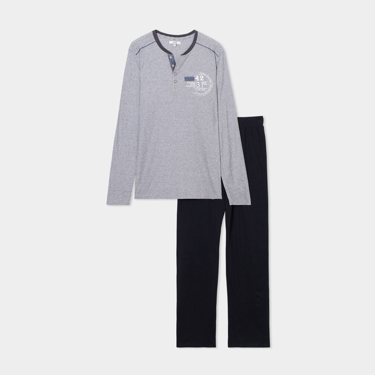 Ensemble pyjama 2 pi&egrave;ces gris fonc&eacute; homme