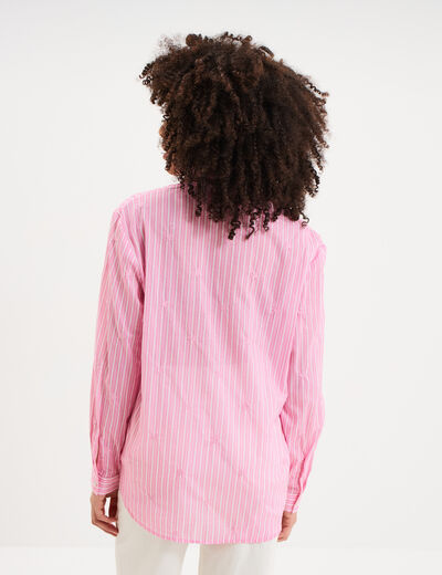 Chemise droite brod&eacute;e coton rose femme