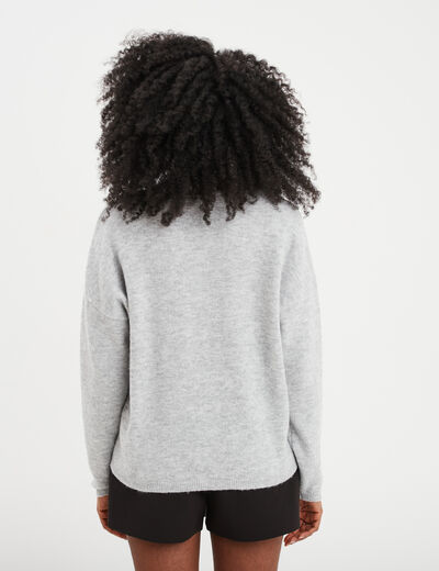 Gilet col en V manches longues gris clair femme
