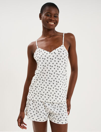 Ensemble pyjama short et d&eacute;bardeur ecru femme