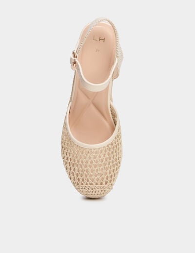 Sandales compens&eacute;es effet tress&eacute; sable femme