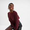 Pull col rond paillettes fils m&eacute;tallis&eacute;s bordeaux femme