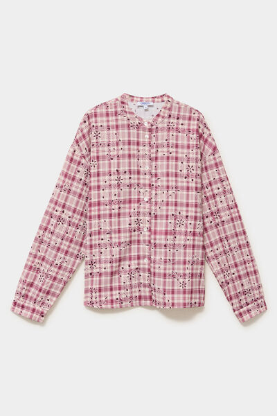 Chemise brod&eacute;e manches longues bordeaux femme