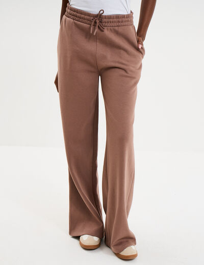 Pantalon jogging large taille &eacute;lastiqu&eacute;e marron cognac femme