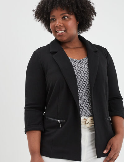 Veste ajustée manches 3/4 noir femme grande taille